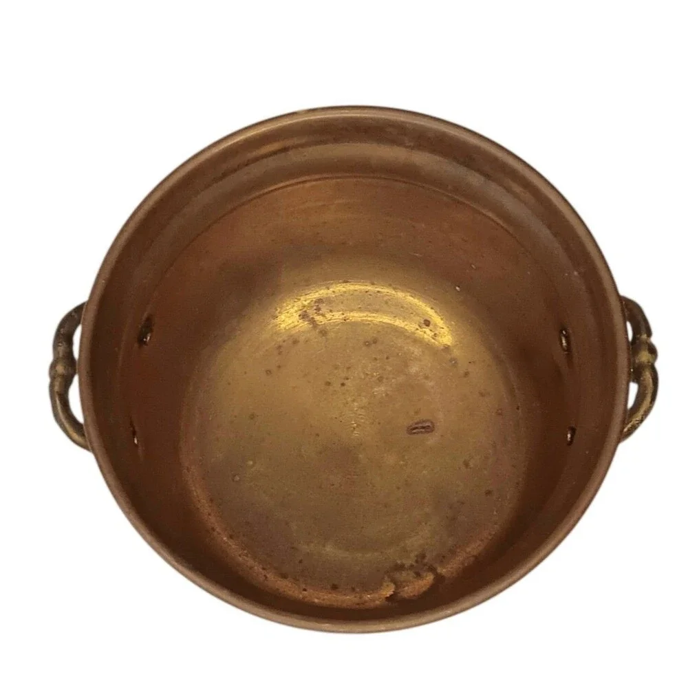 Vintage Small Copper Pot Planter Three Footed & Two Handles Patina 3.25